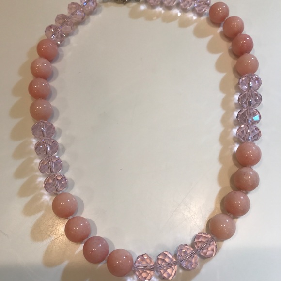 Coral Beads and Pink Crystal Necklace NWT - Picture 2 of 3